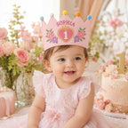 Personalized Princess Birthday Crown, Embroidered Linen-Look Crown, First Birthday Cake Smash Hat, Custom Name Keepsake