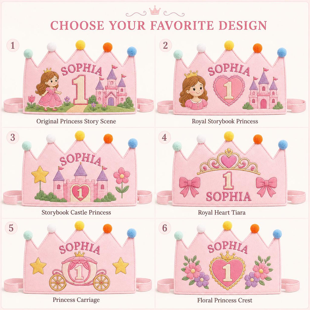 Personalized Princess Birthday Crown, Embroidered Linen-Look Crown, First Birthday Cake Smash Hat, Custom Name Keepsake