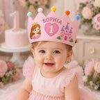 Personalized Princess Birthday Crown, Embroidered Linen-Look Crown, First Birthday Cake Smash Hat, Custom Name Keepsake