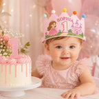 Personalized Princess Birthday Crown, Embroidered Linen-Look Crown, First Birthday Cake Smash Hat, Custom Name Keepsake