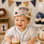 Personalized Baseball Birthday Crown, Embroidered Linen-Look Crown, Rookie of the Year First Birthday Hat, Cake Smash Keepsake