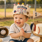 Personalized Baseball Birthday Crown, Embroidered Linen-Look Crown, Rookie of the Year First Birthday Hat, Cake Smash Keepsake