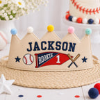 Personalized Baseball Birthday Crown, Embroidered Linen-Look Crown, Rookie of the Year First Birthday Hat, Cake Smash Keepsake