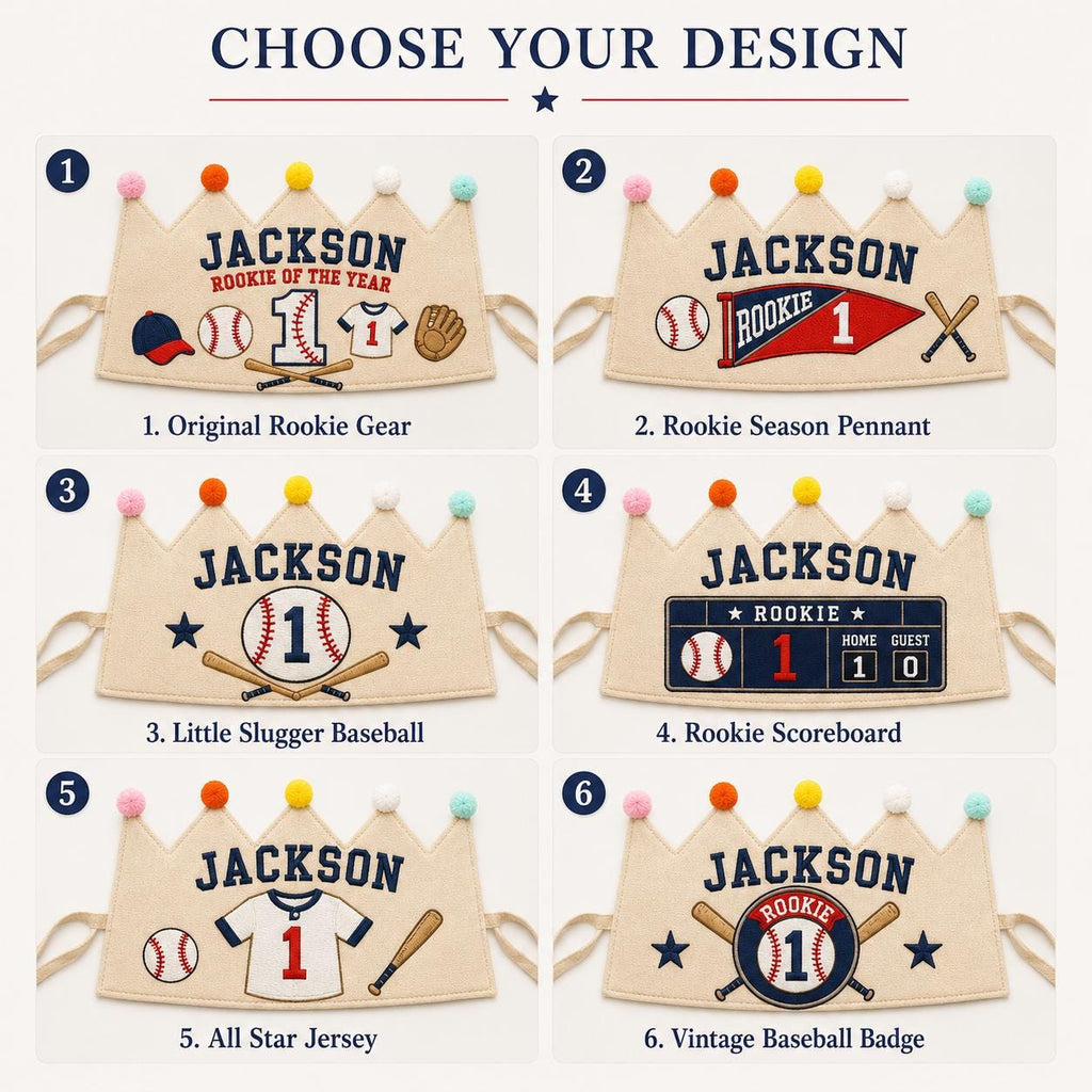 Personalized Baseball Birthday Crown, Embroidered Linen-Look Crown, Rookie of the Year First Birthday Hat, Cake Smash Keepsake