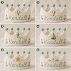 Personalized Embroidered Name Crown, Linen-Look Birthday Crown, Hot Air Balloon Baby Crown, Custom Kids Keepsake