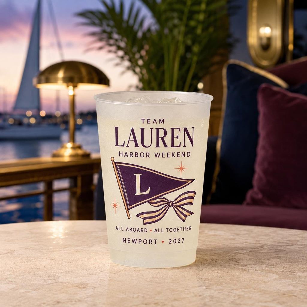 Personalized Coastal Bachelorette Frosted Cups, Newport Harbor Bach Party Cups, Custom Bride Weekend Favors, Nautical Girls Trip Drinkware