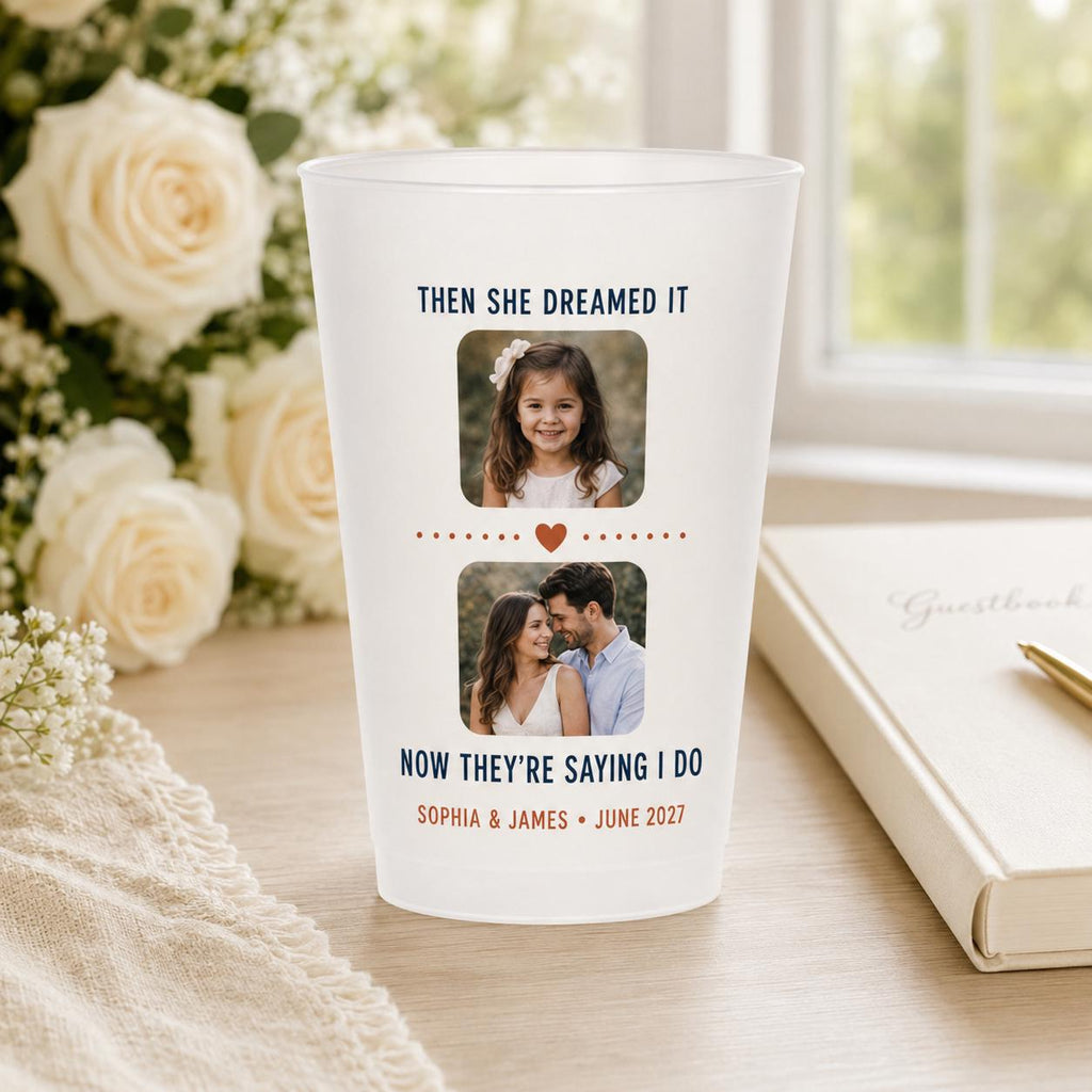 Personalized Wedding Photo Frosted Cups, Then and Now Couple Cups, Custom Childhood Picture Wedding Favors, Bridal Shower Cups