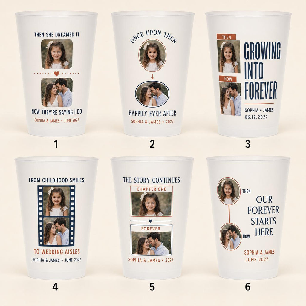 Personalized Wedding Photo Frosted Cups, Then and Now Couple Cups, Custom Childhood Picture Wedding Favors, Bridal Shower Cups