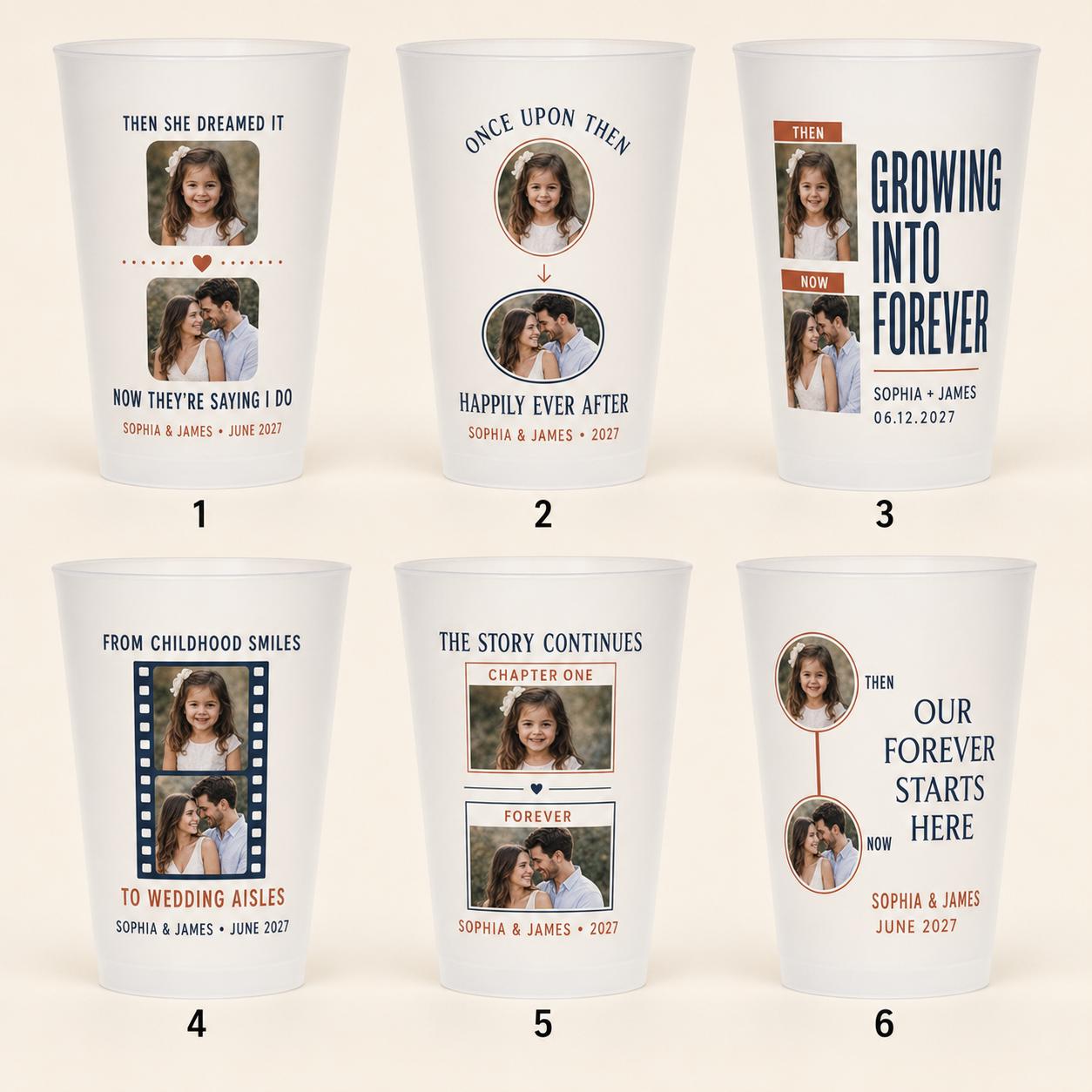 Personalized Wedding Photo Frosted Cups, Then and Now Couple Cups, Custom Childhood Picture Wedding Favors, Bridal Shower Cups