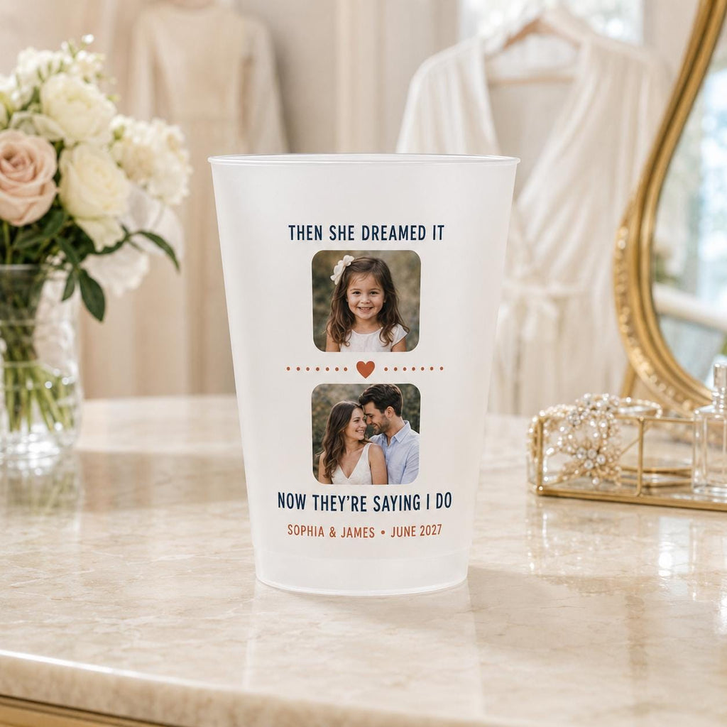 Personalized Wedding Photo Frosted Cups, Then and Now Couple Cups, Custom Childhood Picture Wedding Favors, Bridal Shower Cups