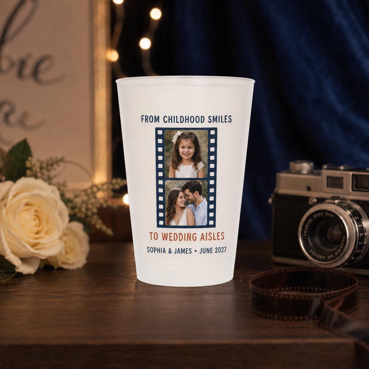 Personalized Wedding Photo Frosted Cups, Then and Now Couple Cups, Custom Childhood Picture Wedding Favors, Bridal Shower Cups