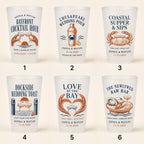 Personalized Crab Wedding Frosted Cups, Coastal Wedding Party Cups, Custom Beach Reception Favors, Bayfront Cocktail Hour Cups