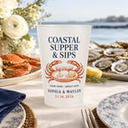 Personalized Crab Wedding Frosted Cups, Coastal Wedding Party Cups, Custom Beach Reception Favors, Bayfront Cocktail Hour Cups