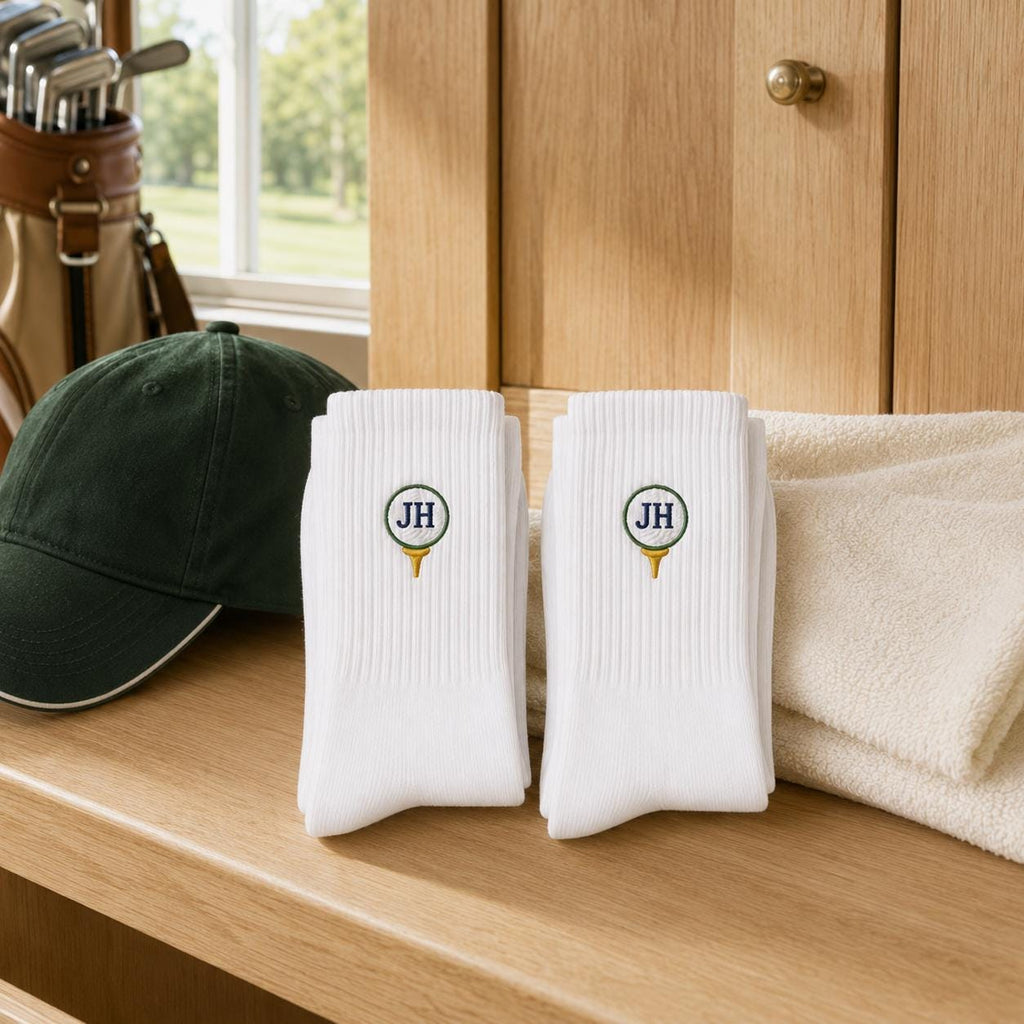 Personalized Golf Socks 3 Pack, Custom Initial Embroidered Crew Socks, Build Your Own Golf Gift for Dad Husband Grandpa Golfer