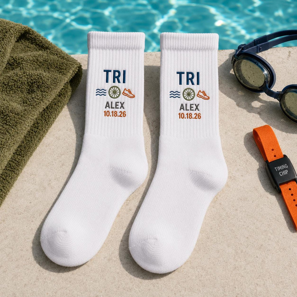 Personalized Race Finisher Embroidered Socks, Custom Marathon 26.2 Half Marathon 13.1 5K 10K Runner Gift with Name and Date