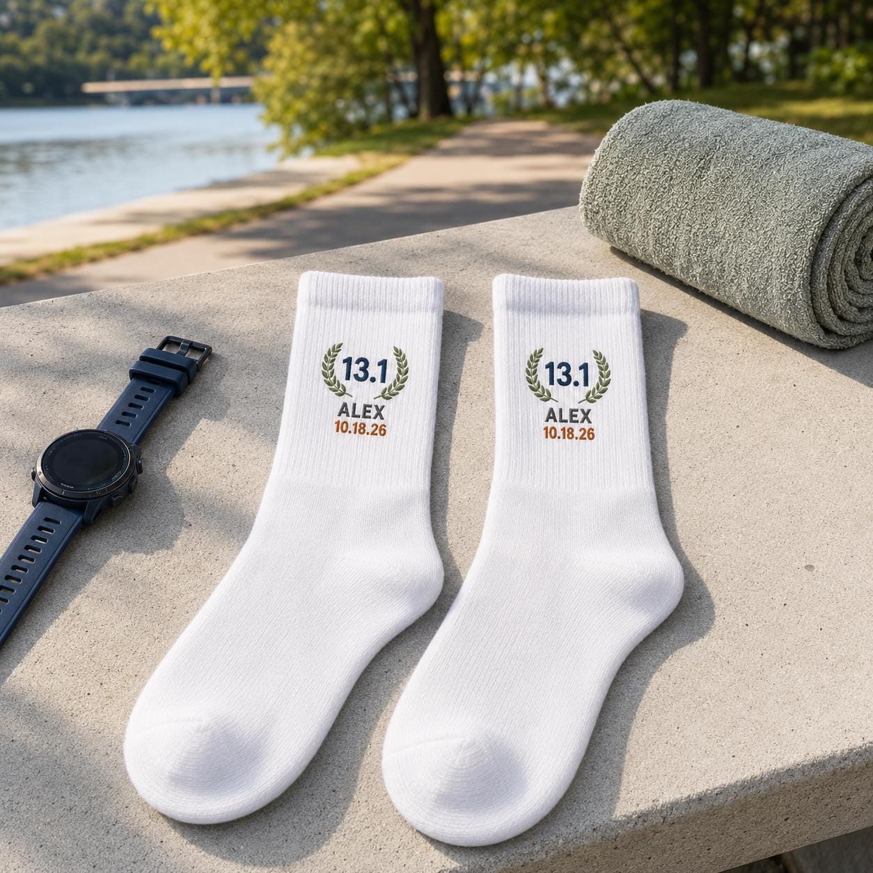 Personalized Race Finisher Embroidered Socks, Custom Marathon 26.2 Half Marathon 13.1 5K 10K Runner Gift with Name and Date