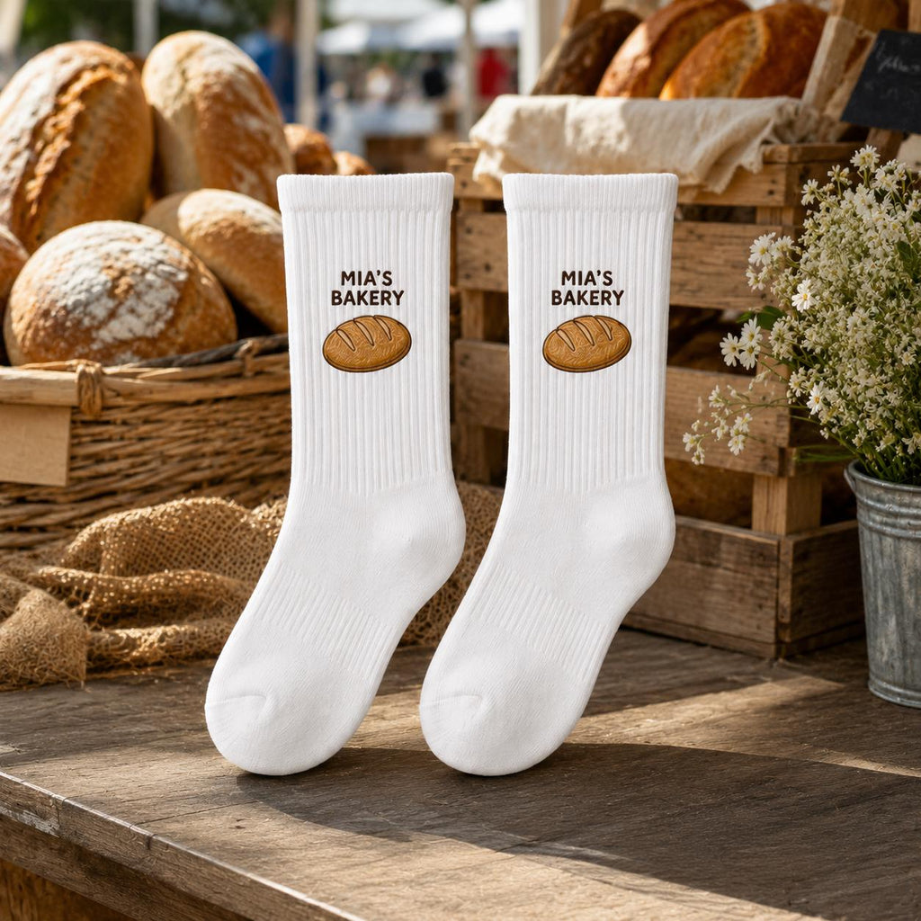 Personalized Bakery Embroidered Socks, Custom Baker Name Crew Socks, Pastry Chef Gift, Bakery Owner Gift, Baking Lover Socks