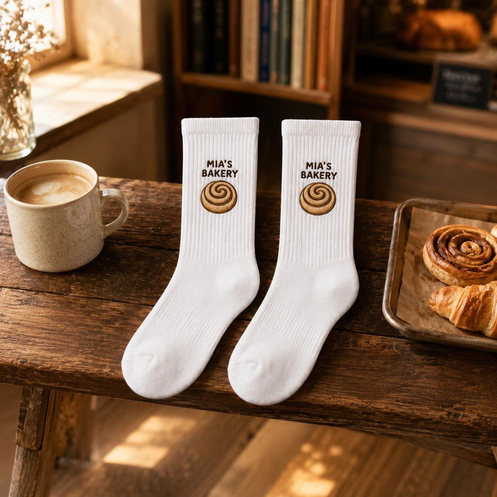 Personalized Bakery Embroidered Socks, Custom Baker Name Crew Socks, Pastry Chef Gift, Bakery Owner Gift, Baking Lover Socks