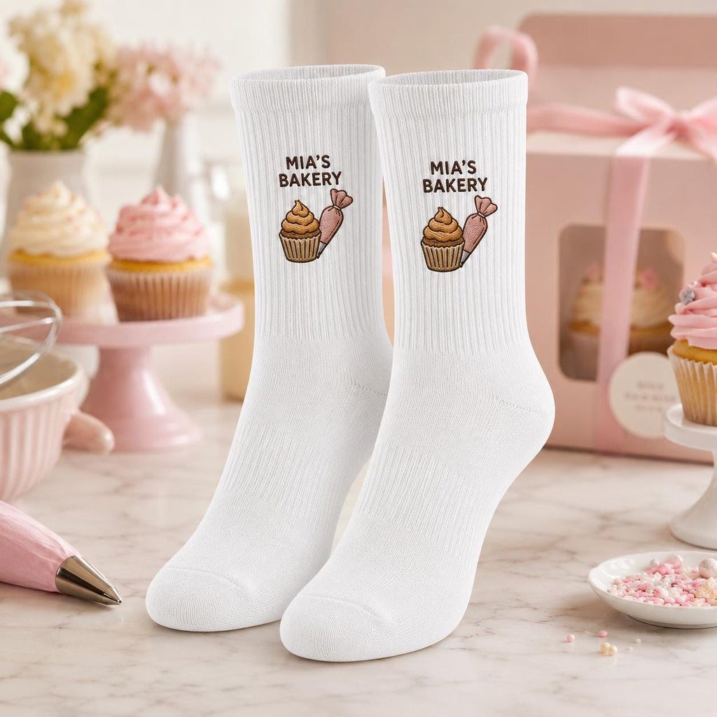 Personalized Bakery Embroidered Socks, Custom Baker Name Crew Socks, Pastry Chef Gift, Bakery Owner Gift, Baking Lover Socks