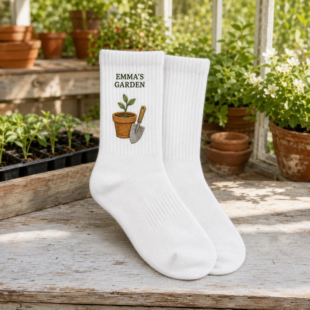 Personalized Garden Embroidered Socks, Custom Name Gardener Gift, Garden Lover Socks, Plant Mom Gift, Gardening Club Socks