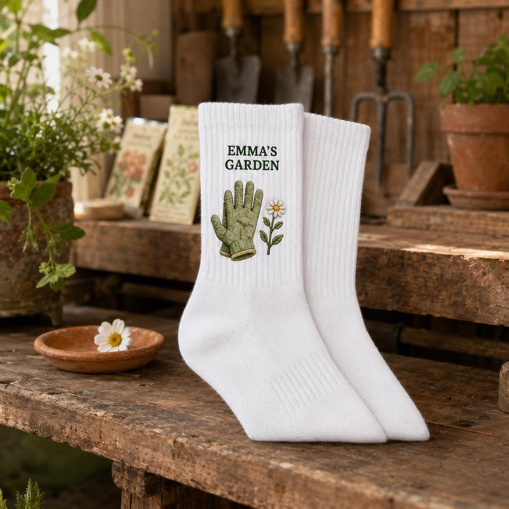 Personalized Garden Embroidered Socks, Custom Name Gardener Gift, Garden Lover Socks, Plant Mom Gift, Gardening Club Socks