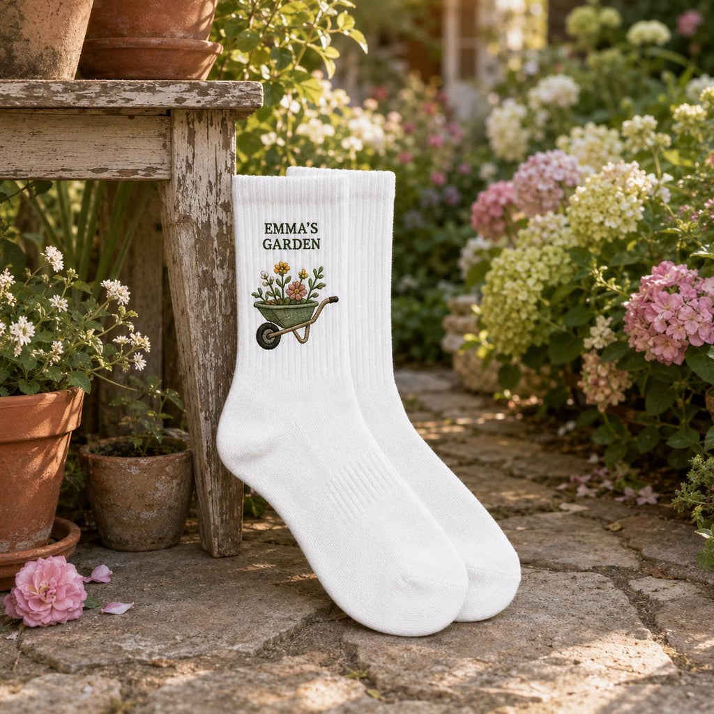 Personalized Garden Embroidered Socks, Custom Name Gardener Gift, Garden Lover Socks, Plant Mom Gift, Gardening Club Socks