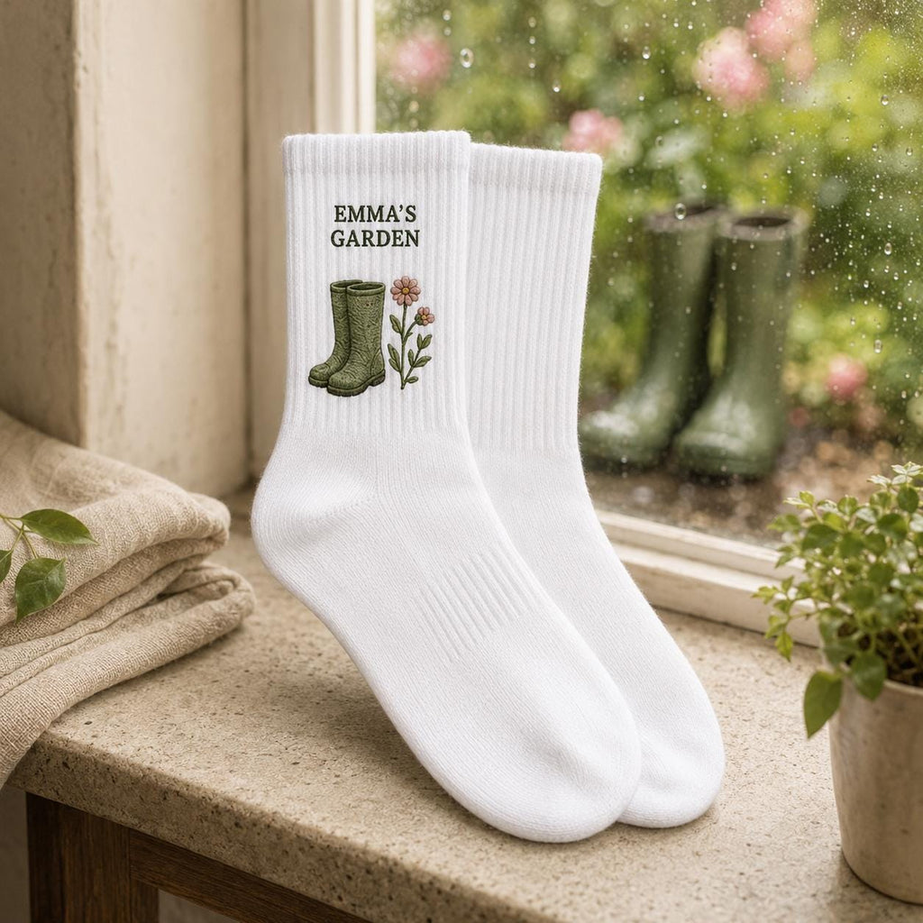 Personalized Garden Embroidered Socks, Custom Name Gardener Gift, Garden Lover Socks, Plant Mom Gift, Gardening Club Socks