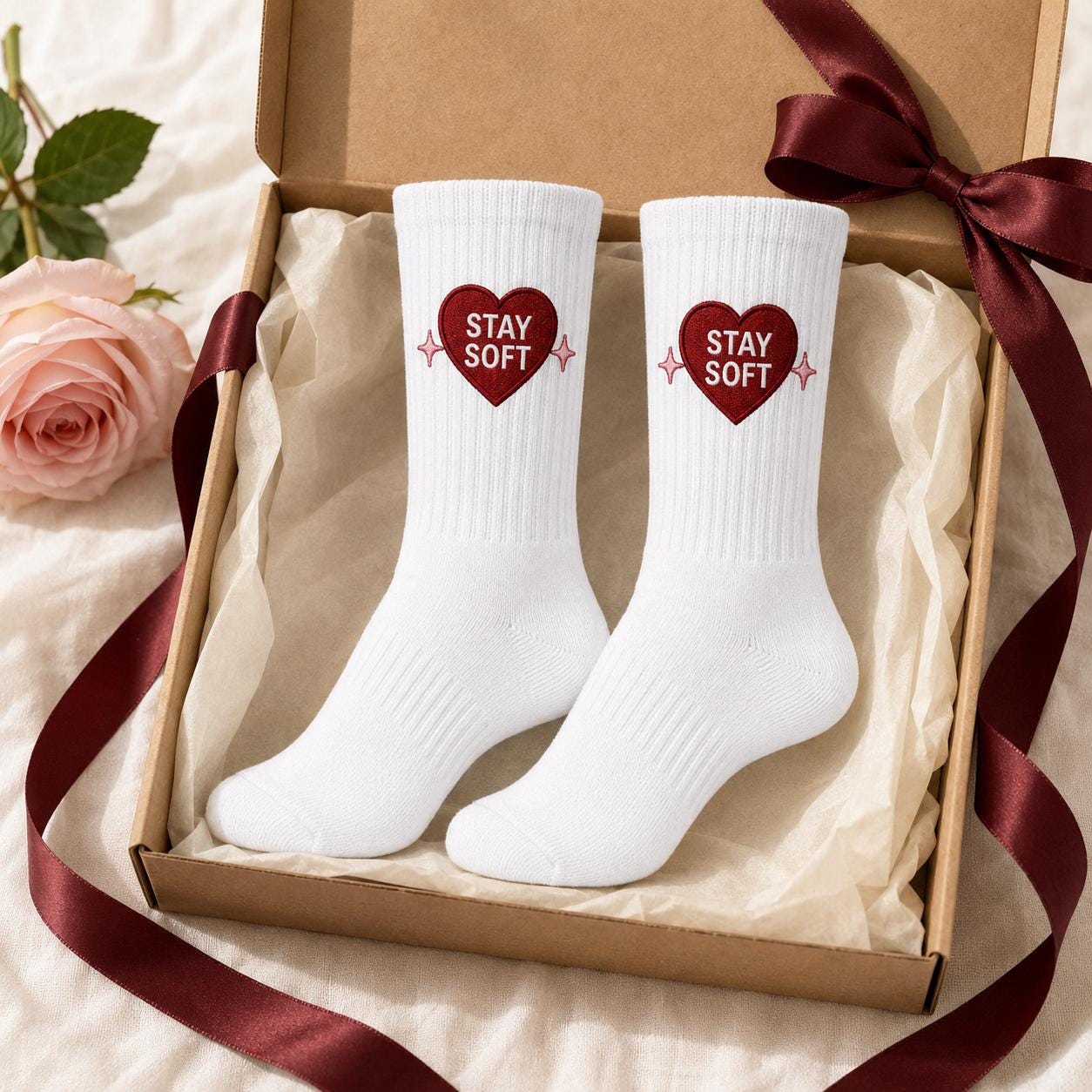 Personalized Heart Embroidered Socks, Custom Secret Message Socks, Valentine Gift for Her, Galentine Best Friend Gift