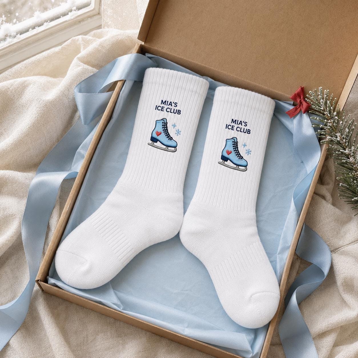 Personalized Ice Skating Embroidered Socks, Custom Figure Skater Gift, Skating Coach Gift, Ice Rink Team Socks