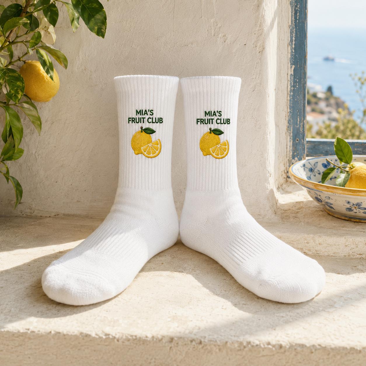 Personalized Fruit Embroidered Socks, Custom Name Summer Fruit Club Socks, Citrus Lover Gift, Farmers Market Gift, Group Socks