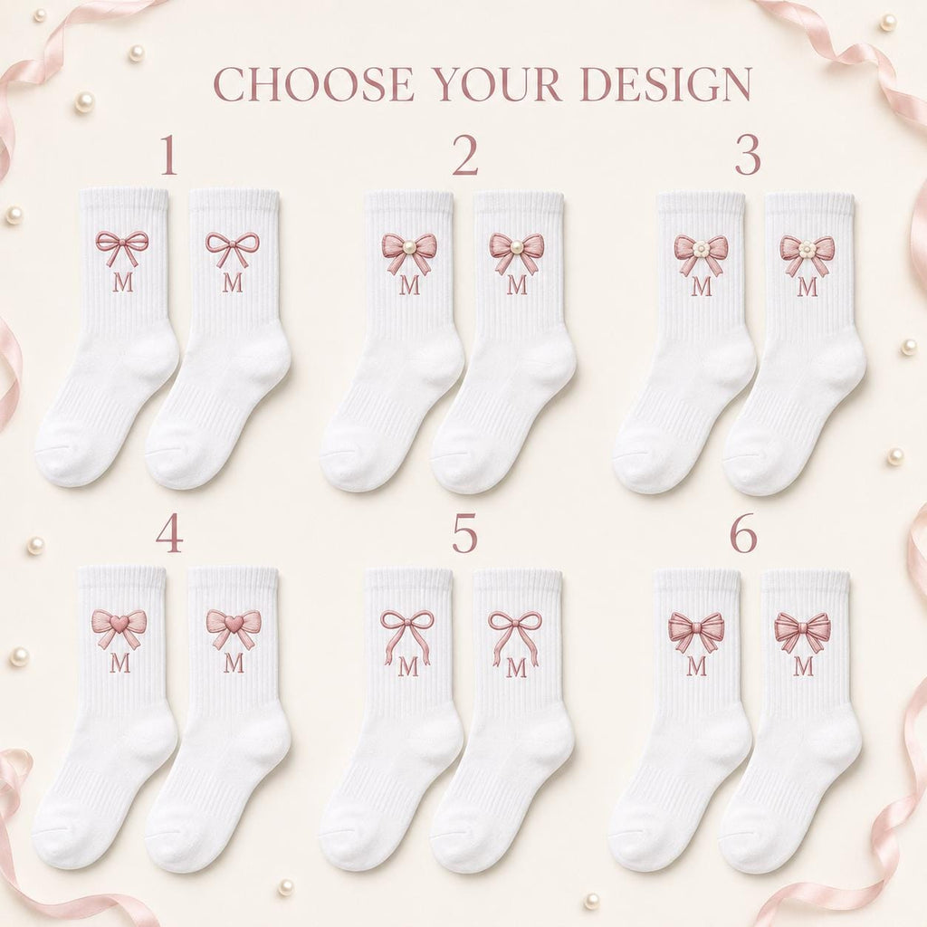 Personalized Birth Month Bow Embroidered Socks, Custom Initial Coquette Socks, Birthday Gift for Her, Bridesmaid Gift