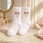 Personalized Birth Month Bow Embroidered Socks, Custom Initial Coquette Socks, Birthday Gift for Her, Bridesmaid Gift