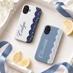 Personalized Lace Phone Case, Custom Name Polka Dot iPhone Case, Vintage Coquette Phone Cover, Girly Gift for Her