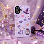 Personalized Cute Halloween Phone Case, Custom Name iPhone Case, Pink Ghost Black Cat Pumpkin Witchy Spooky Phone Cover