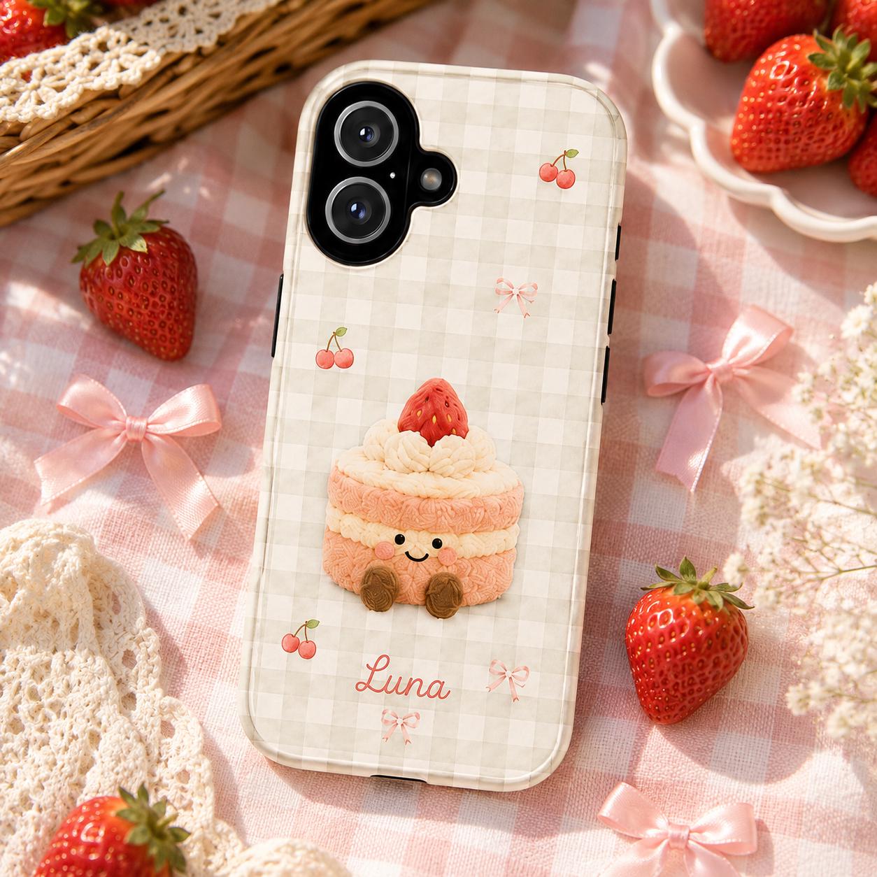 Personalized Cute Plush Phone Case, Custom Name iPhone Case, Kawaii Bunny Bear Star Cake Gingham Phone Cover Gift for Her