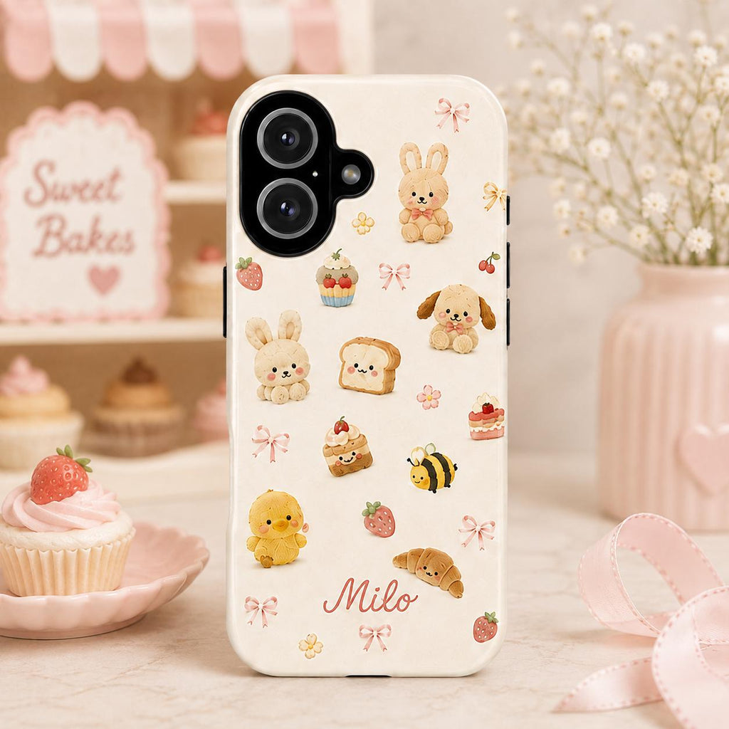 Personalized Cute Plush Phone Case, Custom Name iPhone Case, Kawaii Bunny Bear Star Cake Gingham Phone Cover Gift for Her