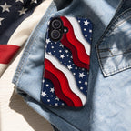 2D Patriotic American Flag Phone Case, Red White Blue Wavy Star iPhone Case, USA Fourth of July Phone Cover