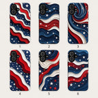 2D Patriotic American Flag Phone Case, Red White Blue Wavy Star iPhone Case, USA Fourth of July Phone Cover