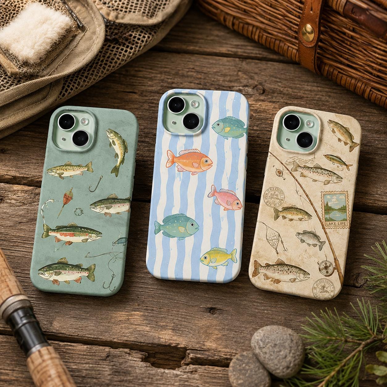 Fishing Phone Case, Colorful Fish iPhone Case, Trout Lake Life Case, Ocean Fish Pattern Phone Cover, Angler Gift