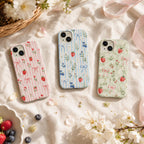 Strawberry Bow Phone Case, Pink Striped Floral iPhone Case, Cute Coquette Summer Phone Cover, Girly Gift for Her