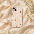 Strawberry Bow Phone Case, Pink Striped Floral iPhone Case, Cute Coquette Summer Phone Cover, Girly Gift for Her
