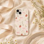 Strawberry Bow Phone Case, Pink Striped Floral iPhone Case, Cute Coquette Summer Phone Cover, Girly Gift for Her
