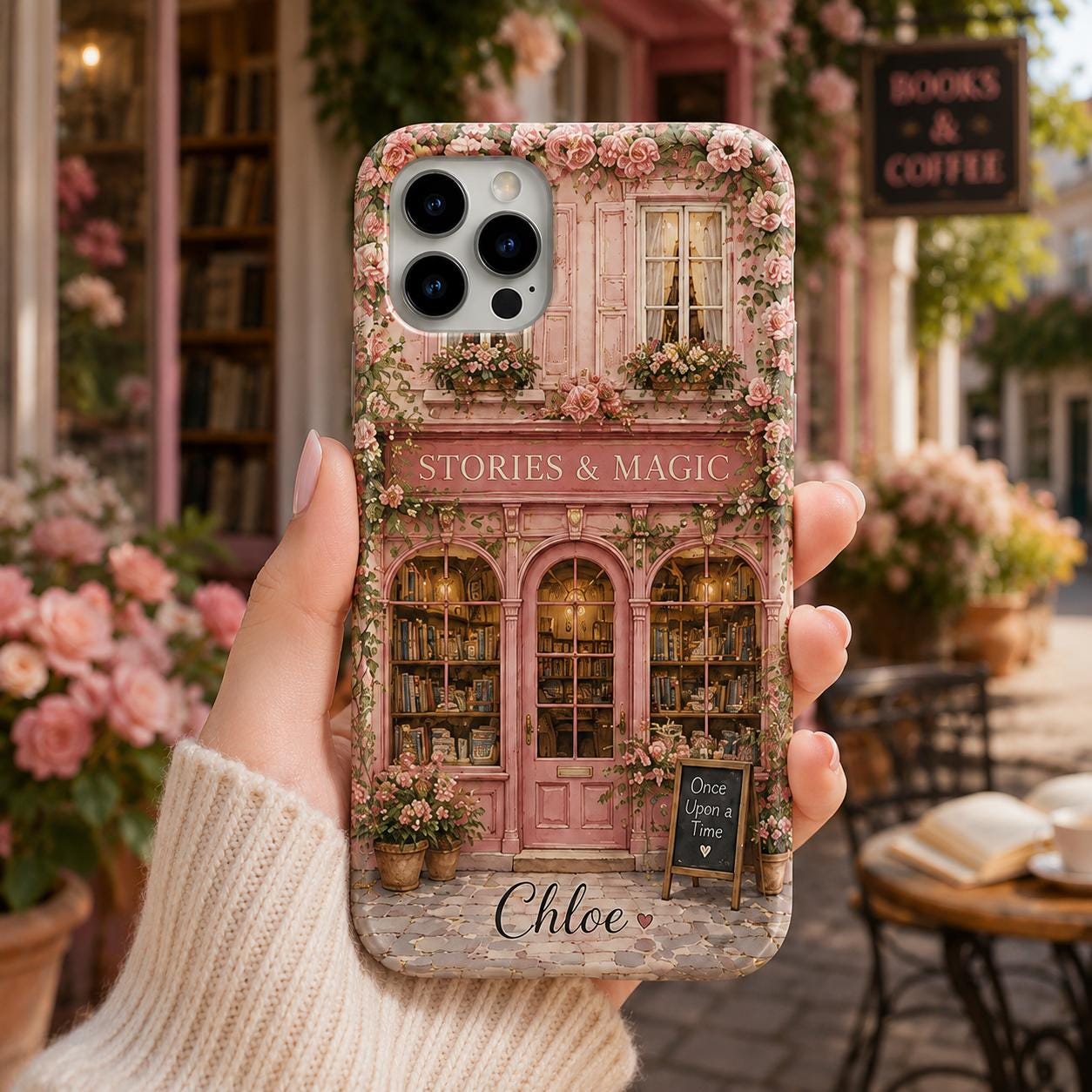Personalized Bookshop Phone Case, Custom Name iPhone Case, Cozy Bookstore Floral Phone Cover, Book Lover Gift for Her