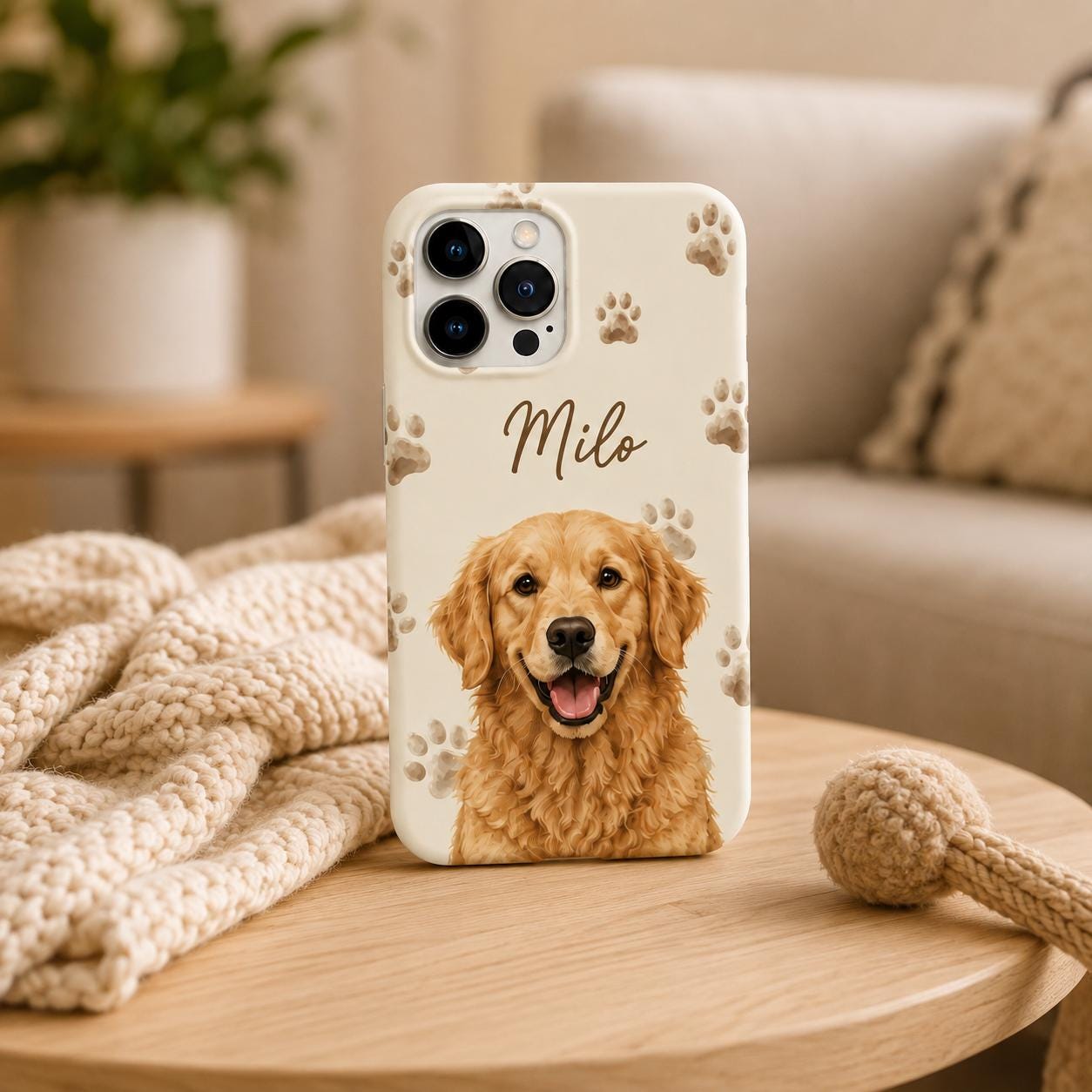 Personalized Pet Portrait Phone Case, Custom Dog or Cat Name iPhone Case, Paw Print Phone Cover, Pet Lover Gift