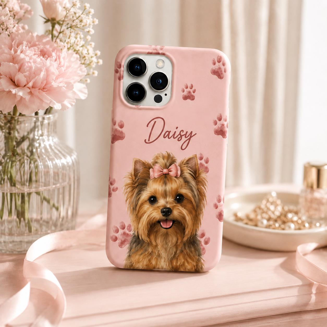 Personalized Pet Portrait Phone Case, Custom Dog or Cat Name iPhone Case, Paw Print Phone Cover, Pet Lover Gift
