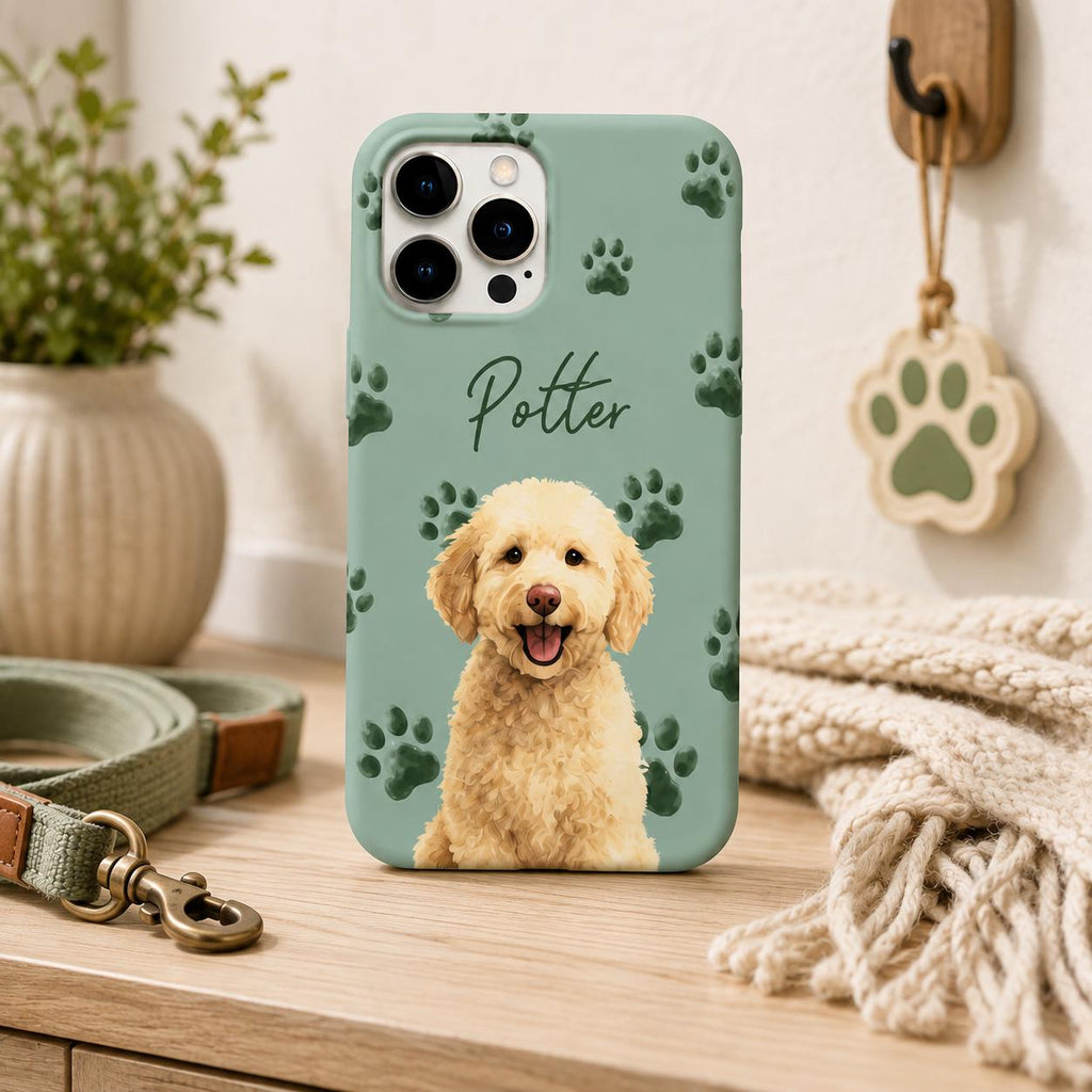 Personalized Pet Portrait Phone Case, Custom Dog or Cat Name iPhone Case, Paw Print Phone Cover, Pet Lover Gift