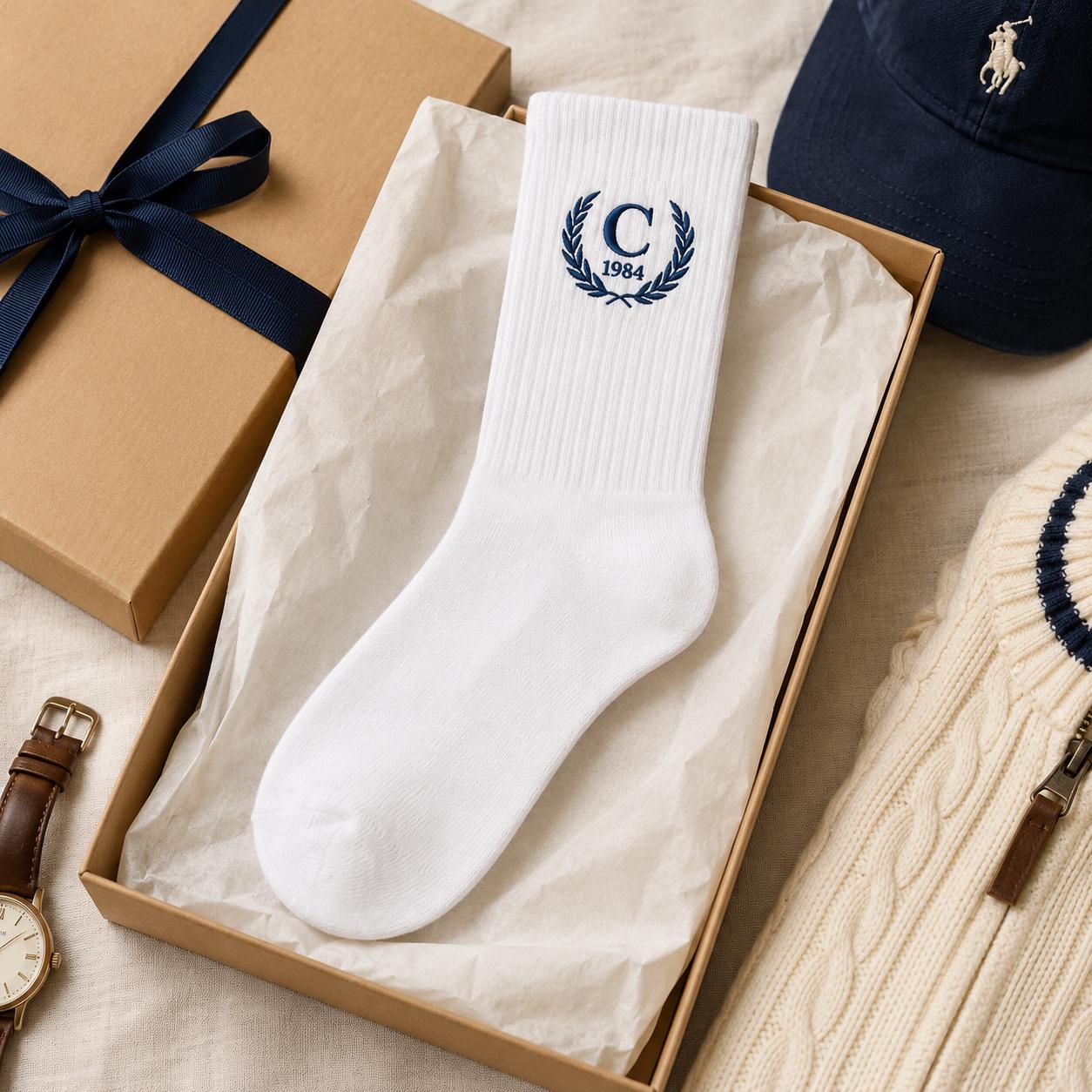Personalized Family Crest Embroidered Socks, Custom Initial and Established Year Socks, Gift for Dad Grandpa Husband
