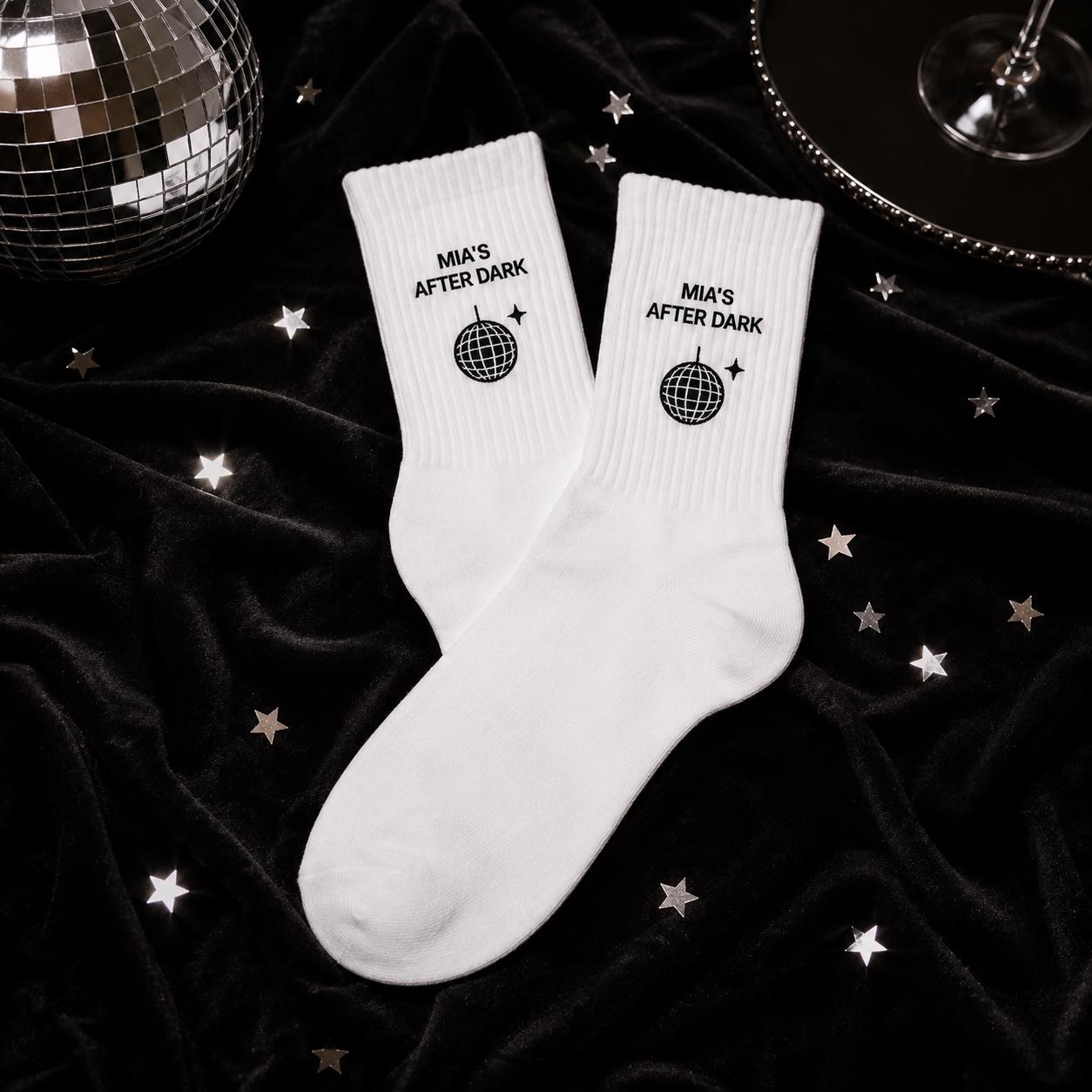 Personalized After Dark Embroidered Socks, Custom Night Out Club Socks, Bachelorette Party Gift, Birthday Girls Night Favors