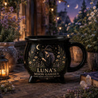 Personalized Witch Cauldron Mug, Custom Moon Garden Mug, Gothic Botanical Halloween Cup, Witchy Gift for Her