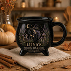 Personalized Witch Cauldron Mug, Custom Moon Garden Mug, Gothic Botanical Halloween Cup, Witchy Gift for Her